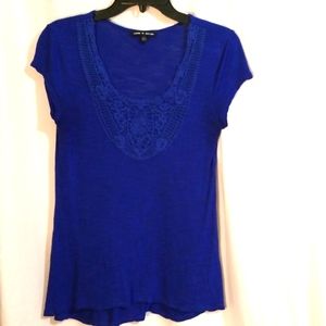 Cable & Gauge Blue Capped Sleeve Knit Blouse Shirt Top Size Small